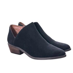 Lucky Brand Black Suede Leather zip ankle bootie boot Womens Sz 8.5